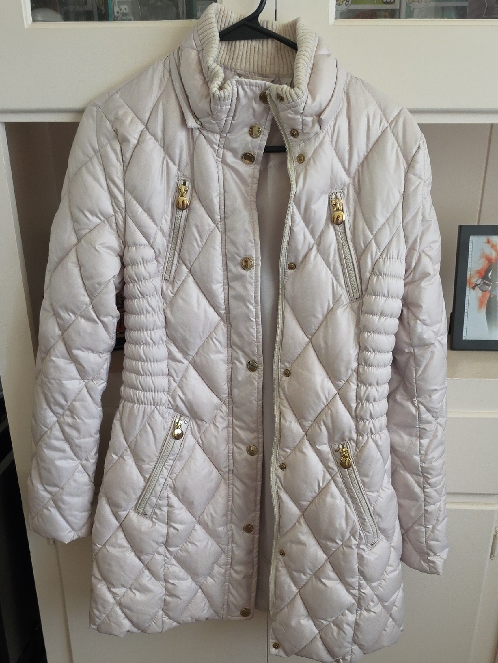 Laundry By Shelli Segal Light Cream Quilted Long Puffer Coat